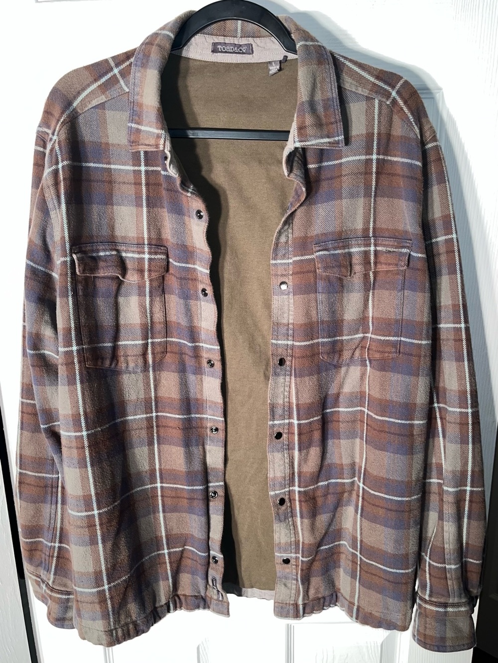 Toad&Co Men's Mojac Over Shirt Long Sleeve Button Flannel Size Large Snap Lined - Picture 2 of 9